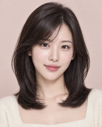 타원형 얼굴에 사이드뱅 쇄골 레이어드 C컬펌